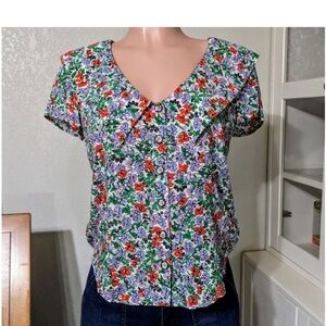 Maeve by Anthropologie-Floral Blouse with Red and Green Accents